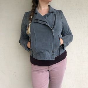 Grey stretch cotton motorcycle jacket